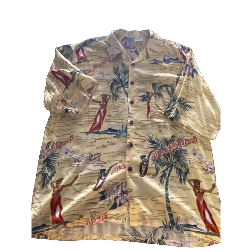 Vintage Gotcha Sport Mens M Rayon Hawaiian Shirt Beach Surf Palm Trees USA Made